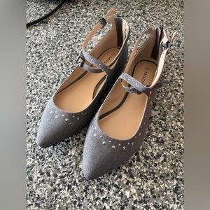 Massini Charcoal Gray Flats with Silver Accents